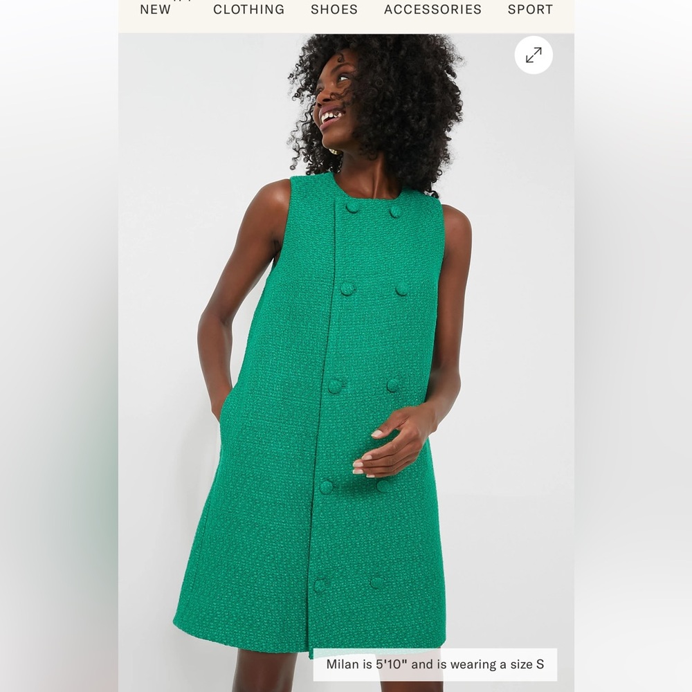 Tuckernauk tweed sleeveless green dress.